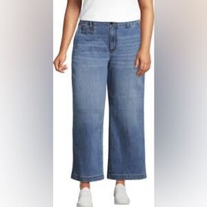 Lands' End Jeans Wide Leg Trouser Style Cropped Jean Cottagecore Coastal Size 12